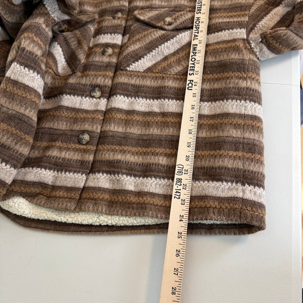 BKE Sherpa Shacket Women's Large Brown Striped Aztec Western Wool Blend Jacket - Picture 12 of 13